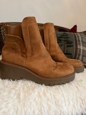 Rock & Candy Tan Suede Platform Chelsea Booties
